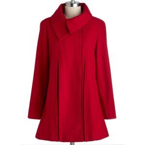 ModCloth Sky Cape Coat in Crimson | Ruby Belle Red Peacoat